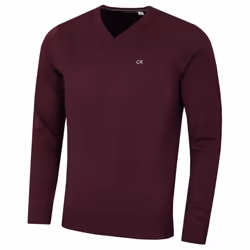 Calvin Klein Mens 2022 V-Neck Soft Cotton Easy Care Golf Sweater - 2XL, French Burgundy
