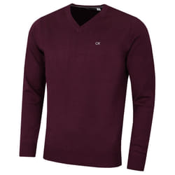Calvin Klein Mens 2022 V-Neck Soft Cotton Easy Care Golf Sweater - 2XL, French Burgundy