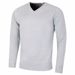 Calvin Klein Mens 2022 V-Neck Soft Cotton Easy Care Golf Sweater - L, Light Blue Marl