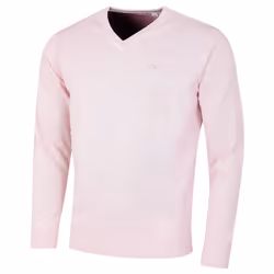 Calvin Klein Mens 2022 V-Neck Soft Cotton Easy Care Golf Sweater - L, Pink