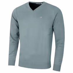 Calvin Klein Mens 2022 V-Neck Soft Cotton Easy Care Golf Sweater - L, Sage