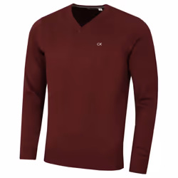 Calvin Klein Mens 2022 V-Neck Soft Cotton Easy Care Golf Sweater - L, Burgundy