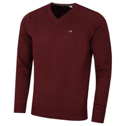 Calvin Klein Mens 2022 V-Neck Soft Cotton Easy Care Golf Sweater - L, Burgundy
