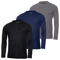 Calvin Klein Mens 2022 Assorted Long Sleeve 3 Pack Breathable Wicking T-Shirt - L, Black/Navy/Silver