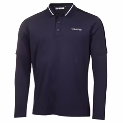Calvin Klein Mens 2023 Evans Hybrid Long Sleeve Recycled Golf Polo Shirt - L, Peacoat