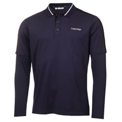 Calvin Klein Mens 2023 Evans Hybrid Long Sleeve Recycled Golf Polo Shirt - L, Peacoat