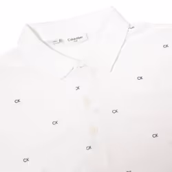 Calvin Klein Mens 2024 CK Monogram Quick Dry Moisture Wicking Golf Polo Shirt - L, White