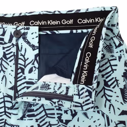 Calvin Klein Mens 2024 Printed Genius Four Way Stretch Slim Fit Golf Shorts - 34" Waist, Aqua/Evening Blue
