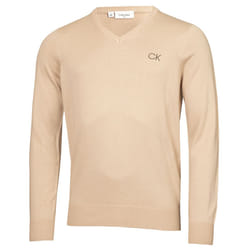 Calvin Klein Mens V-Neck Tour Durable Comfort Golf Sweater - L, Latte