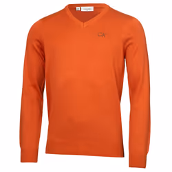 Calvin Klein Mens V-Neck Tour Durable Comfort Golf Sweater - L, Orange