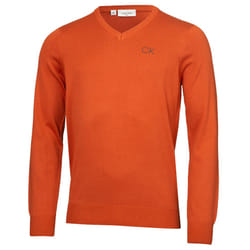 Calvin Klein Mens V-Neck Tour Durable Comfort Golf Sweater - L, Orange