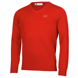 Calvin Klein Mens V-Neck Tour Durable Comfort Golf Sweater - L, Red