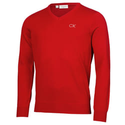 Calvin Klein Mens V-Neck Tour Durable Comfort Golf Sweater - XXL, Red
