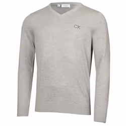 Calvin Klein Mens V-Neck Tour Durable Comfort Golf Sweater - L, Silver
