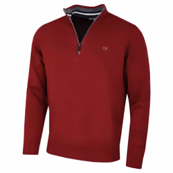 Calvin Klein Mens 2023 Knit Cotton 1/2 Zip Golf CK Top Sweater - L, Burgundy Sport