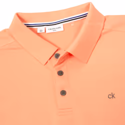 Calvin Klein Mens 2025 Campus 3 Button Ribbed Collar Golf Polo Shirt - XL, Papaya