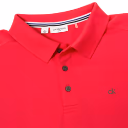 Calvin Klein Mens 2025 Campus 3 Button Ribbed Collar Golf Polo Shirt - M, Raspberry