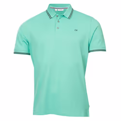 Calvin Klein Mens 2025 Campus 3 Button Ribbed Collar Golf Polo Shirt - S, Mint Tipped