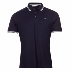 Calvin Klein Mens 2025 Campus 3 Button Ribbed Collar Golf Polo Shirt - M, Navy Tipped
