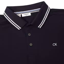 Calvin Klein Mens 2025 Campus 3 Button Ribbed Collar Golf Polo Shirt - M, Navy Tipped
