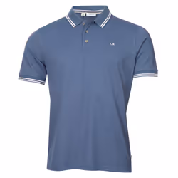 Calvin Klein Mens 2025 Campus 3 Button Ribbed Collar Golf Polo Shirt - L, Denim Blue Tipped