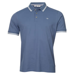 Calvin Klein Mens 2025 Campus 3 Button Ribbed Collar Golf Polo Shirt - L, Denim Blue Tipped