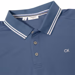 Calvin Klein Mens 2025 Campus 3 Button Ribbed Collar Golf Polo Shirt - M, Denim Blue Tipped