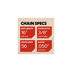 PowerSharp CS300 Chainsaw Chain 573268, Saw Chain with 3/8", .050" (1.3mm) Gauge, 56 Drive Links for 16-Inch Bar, Low Kickback Chainsaw Chains, Fits
