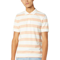 Wrangler Mens SS Stripe Cotton Short Sleeve Striped Polo Shirt Top - Off White - M, Off White