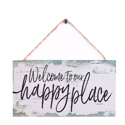 Welcome to our happy place sign decor 6""""x12"""" Wood Hanging D?cor for front door home sign