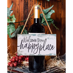 Welcome to our happy place sign decor 6""""x12"""" Wood Hanging D?cor for front door home sign