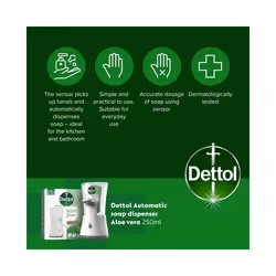 Dettol No Touch Soap Dispenser + 250ml Refill Aloe Vera Hand Wash