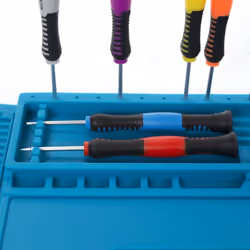 Velleman Silicone soldering mat, heat resistant up to 500 °C, antistatic ESD work mat for electronics repair and soldering projects, with 10 storage compartments, magnetic zones, tool holders and anti-slip surface, soldering pad, 450 x 300 mm - Additional view 2