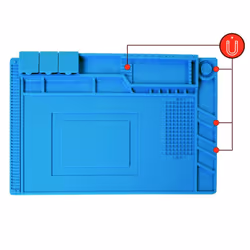 Velleman Silicone soldering mat, heat resistant up to 500 °C, antistatic ESD work mat for electronics repair and soldering projects, with 10 storage compartments, magnetic zones, tool holders and anti-slip surface, soldering pad, 450 x 300 mm - Additional view 3