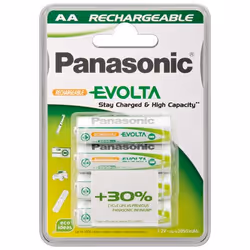 Wentronic AA 2.05Ah NiMH 4-BL EVOLTA Panasonic, Rechargeable battery, AA, Nickel-Metal Hydride (NiMH), 1.2 V, 4 pc(s), 2050 m ...