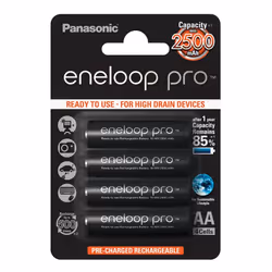 Panasonic eneloop pro, Rechargeable battery, AA, 4 pc(s), 2500 mAh, Black