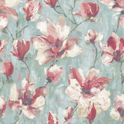 Camilla Floral Blossom Flower Vinyl Wallpaper - Teal Pink A72401