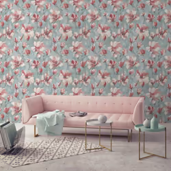 Camilla Floral Blossom Flower Vinyl Wallpaper - Teal Pink A72401