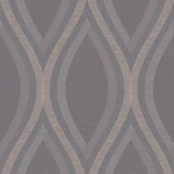 Grandeco Strata Geometric Curve Wallpaper Geo Ogee Metallic Textured Embossed - A44502 Charcoal Grey Rose Gold