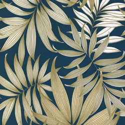 Grandeco Vogue Wallpaper Metallic Tropical Forest Palm Leaves Jungle Rainforest - A45303 Dark Teal Gold