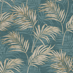 Grandeco Lounge Palm Leaves Wallpaper Metallic Tropical Tree Leaf Rainforest - A46105 Teal Taupe Gold