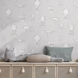 Grandeco Jack N Rose Hot Air Baloon Grey Wallpaper Nursery Past The Wall Vinyl