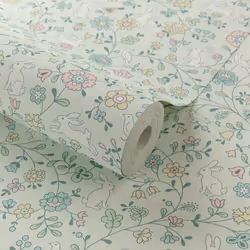 Grandeco Jack 'N Rose Liberty Floral Bunny Mint Paste The Wall Wallpaper
