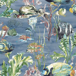 Aquarium Blue Wallpaper Grandeco Watercolour Fish Jellyfish Sea Life Creatures