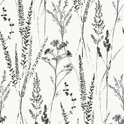 Grandeco Attitude Floral Grass Wallpaper White Black Textured Paste The Wall