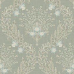Grandeco Flora Sage Green Blue Wallpaper Flowers Nature Modern Textured Vinyl