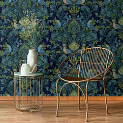 Grandeco Arcadia Green Wallpaper Birds Leaves Naturistic Textured