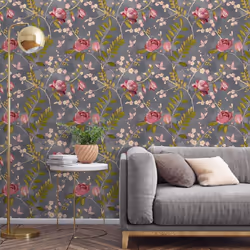 Grandeco Life Lola Charcoal Pink Wallpaper 197001