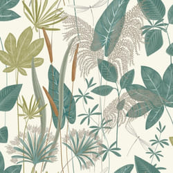 Grandeco Dragonfly Garden Wallpaper Metallic Botanical Leaves