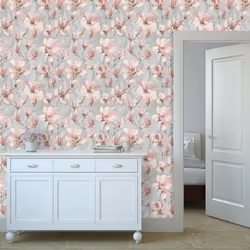Camilla Floral Blossom Flower Vinyl Wallpaper - Blush Pink 198503
